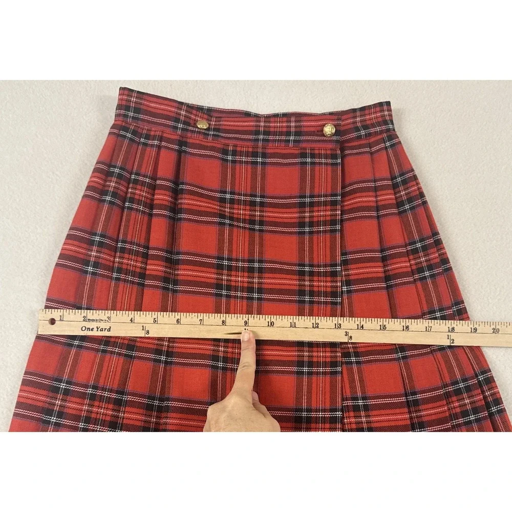 VTG Plaid Wrap Skirt SZ 8‎ Red 90s Academia Tartan Heritage Union Made Gold - Picture 12 of 15